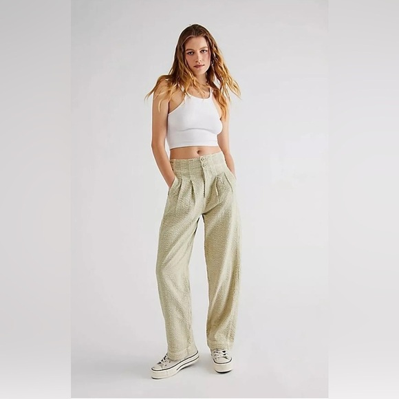 NWOT FREE PEOPLE Thin Line Straight Chino Pants Cotton/Linen Blend Size 6